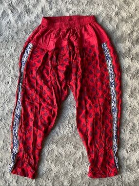 Red Printed Harem Pants with Side Trim Hammer style / Kurta pants